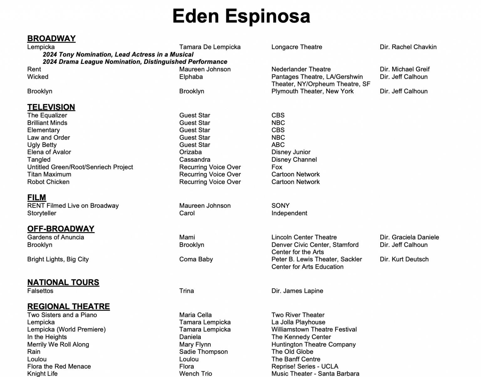 Example of a Broadway Resume
